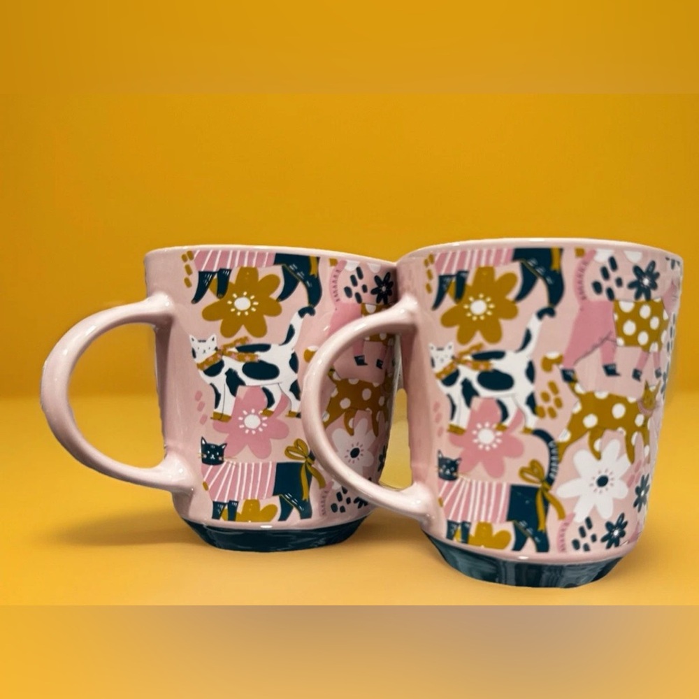 PURR MAMA Beautiful Pink Cat Kitten 16 oz Coffee Tea Mug Cat Lover 2 Mugs